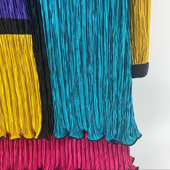 Pierre Labiche Nieman Marcus 80s Colorblock Pleated Gown - Picture 3 of 10
